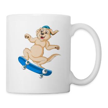 Verspieltes Golden Retriever Skateboard T-Shirt Design - Tasse - Weiß - Rechts