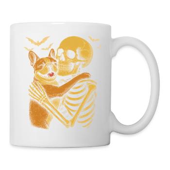 Französische Bulldogge umarmt Skelett - Tasse - Weiß - Rechts