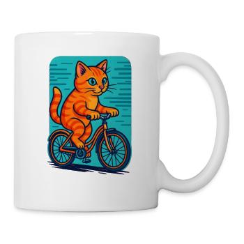 Playful Orange Cat Riding Bicycle Illustration - Mug - white - Right