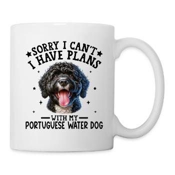 Lebhafter schwarz-weißer Hund mit lockigem Fell - Tasse - Weiß - Rechts