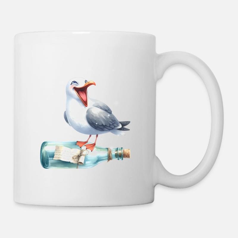 maritim Möwe Flaschenpost Möwen - Tasse - Weiß