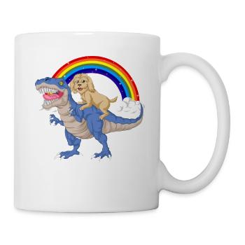 Dinosaure fantaisiste et doodle doré sous l’arc-en-ciel - Mug blanc - blanc - Droite