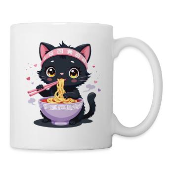 Black cat enjoying Japanese ramen - Mug - white - Right