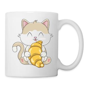 Cute Kawaii Cat with Croissant - Mug - white - Right
