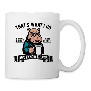Je bois du café, je déteste les gens et je sais des choses - Mug blanc - blanc - Droite