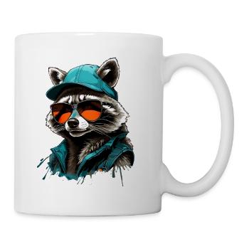 Cool raccoon with sunglasses and cap - Mug - white - Right