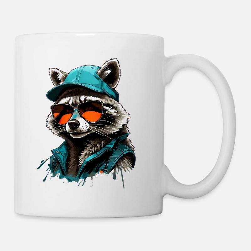 Cooler Waschbär mit Sonnenbrille und Cap - Tasse - Weiß