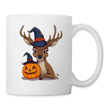 Halloween Reh mit Kürbiskopf und Hexenhut - Tasse - Weiß - Rechts