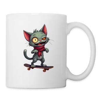 Gruselige Skateboard-Katze - Tasse - Weiß - Rechts