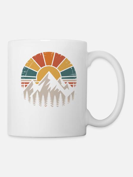 Berge und Sonnenuntergang Design - Tasse - Weiß