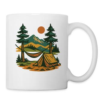 Lustige Camping Camper Abenteuer Lagerfeuer - Tasse - Weiß - Rechts