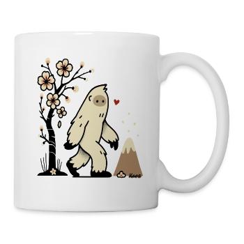 Cute Yeti with Cherry Blossoms and Volcano - Mug - white - Right