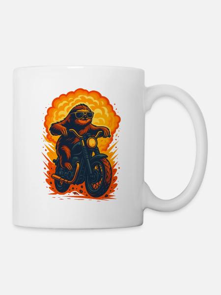 Cooles Faultier reiten Motorrad, Liebe Slots - Tasse - Weiß