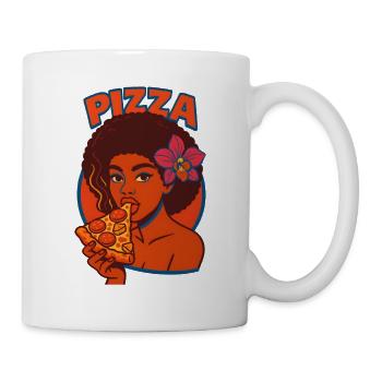 Femme afro avec pizza et illustration de fleur - Mug blanc - blanc - Droite