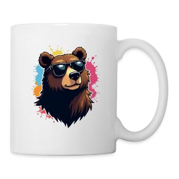 Bär mit Sonnenbrille und Farbexplosion - Tasse - Weiß - Rechts
