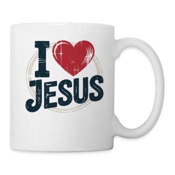 Herz Jesus Kreuz Design - Tasse - Weiß - Rechts