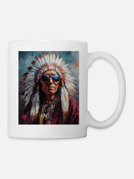 Indianer Häuptling mit Sonnenbrille - Tasse - Weiß