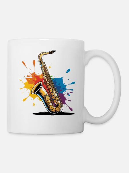 Expressionistische Saxophon Kunstdruck - Tasse - Weiß