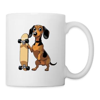 Dackel mit Skateboard Design - Tasse - Weiß - Rechts