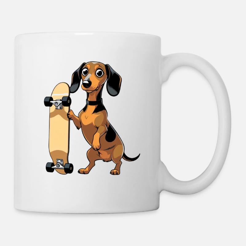 Dackel mit Skateboard Design - Tasse - Weiß