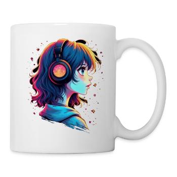 Neon Anime Portrait with Headphones - Mug - white - Right