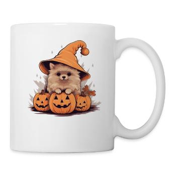 Halloween witch hat pumpkin dog Pomeranian - Mug - white - Right