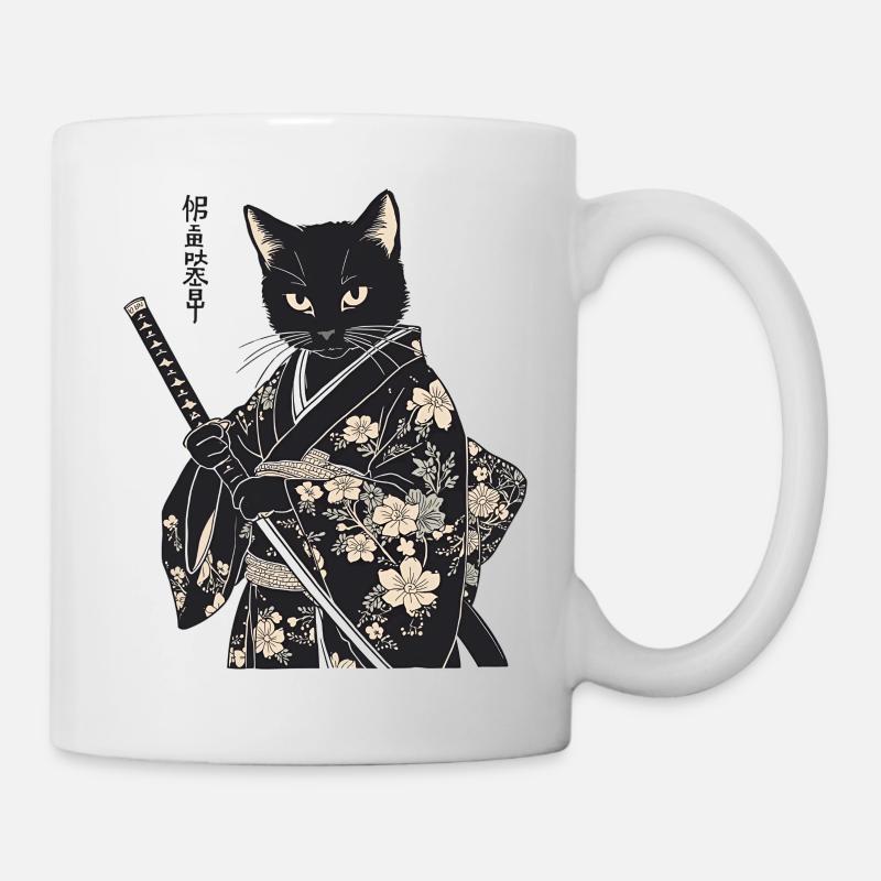 Samurai Katze – moderner japanischer Style - Tasse - Weiß