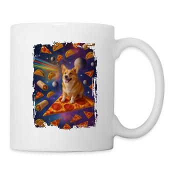 Puppy on pizza dream in space - Mug - white - Right