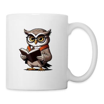 Owl with glasses and book - Mug - white - Right