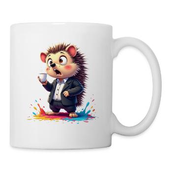 Business hedgehog with coffee cup - Mug - white - Right