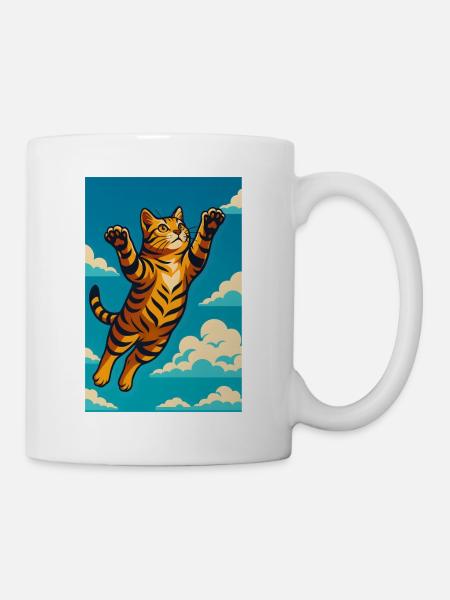 Fette fliegende Tigerkatze Illustratio, Liebeskatzen - Tasse - Weiß