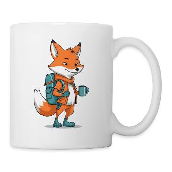 Adventure fox with backpack and cup - Mug - white - Right
