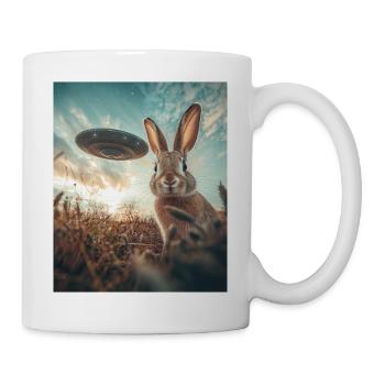 Hase Selfie mit UFO - Tasse - Weiß - Rechts