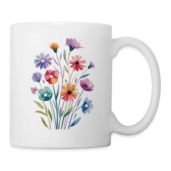 Bouquet de fleurs à l'aquarelle aux couleurs pastel - Mug blanc - blanc - Droite