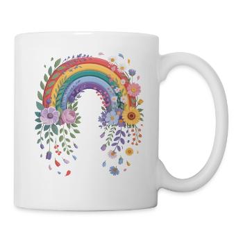 Verspielter Regenbogen mit Blumen - Tasse - Weiß - Rechts