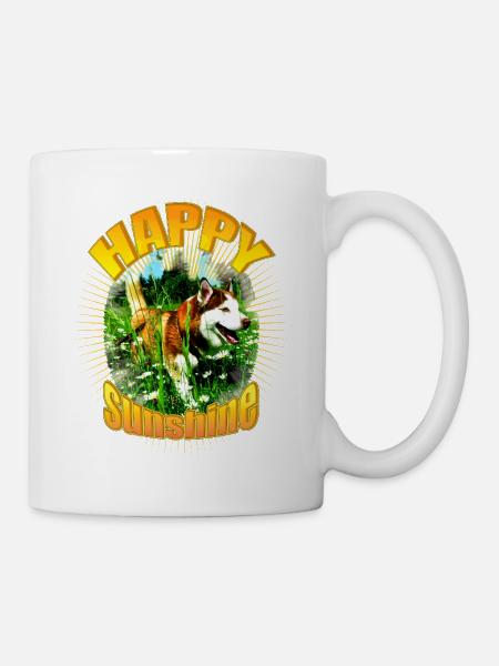 Happiness und Sonnenschein mit Huskyporträt - Tasse - Weiß