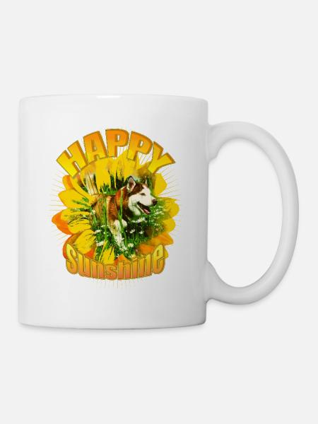 Happiness Dog Sunflower Design - Tasse - Weiß