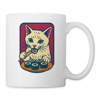 Skurrile Sushi-Katzenillustration - Tasse - Weiß - Rechts