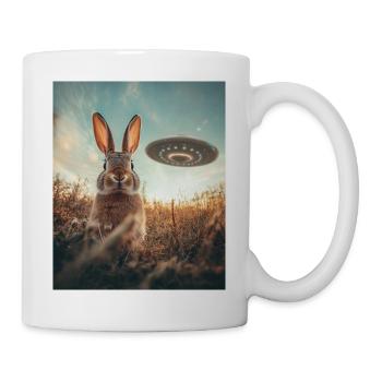 Selfie de lapin avec OVNI - Mug blanc - blanc - Droite