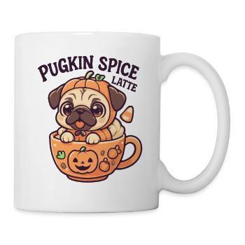 Mops Kürbis Gewürz Latte Design - Tasse - Weiß - Rechts
