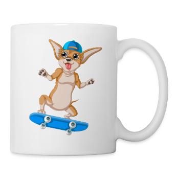 Niedlicher Chihuahua Skateboarding Hund Lustige Karikatur - Tasse - Weiß - Rechts