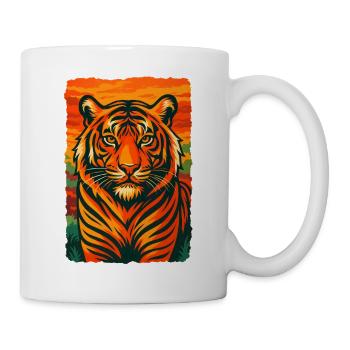 Lebendige Tiger-Sonnenuntergang-Illustration - Tasse - Weiß - Rechts