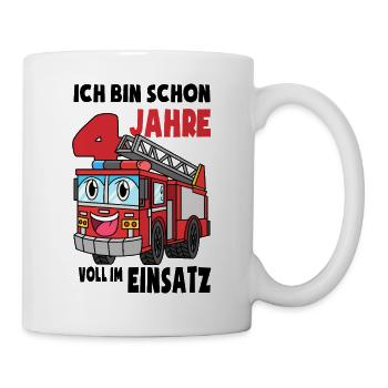 4 Geburtstag Feuerwehr Geschenk Junge 4 Jahre - Tasse - Weiß - Rechts