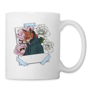 Renard avec casque et thème floral - Mug blanc - blanc - Droite