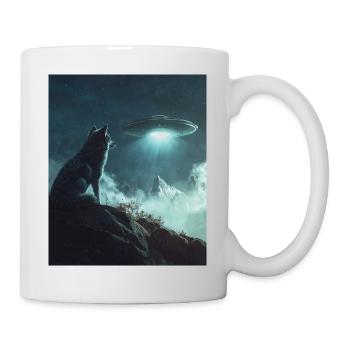 Selfie de loup avec OVNI - Mug blanc - blanc - Droite