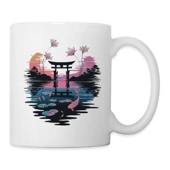 Japanese Torii at the lake with Koi and Lotus in - Mug - white - Right