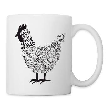 Künstlerischer Chakra-Hahn mit floralen Mustern - Tasse - Weiß - Rechts