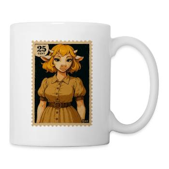 Vintage Cow Girl Portrait on Stamp - Mug - white - Right