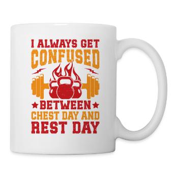 Fitness Fanatics Confused Chest Day & Rest Day - Tasse - Weiß - Rechts