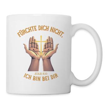 Hände mit Kreuz - Trost und Glauben Jesaja Bibel - Tasse - Weiß - Rechts